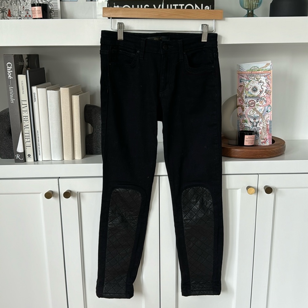 JOES SKINNY BLK JEANS WITH LEATHER FRONT DETAIL 26